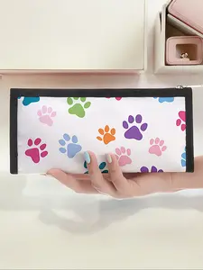 Dog Paw Print Triangle Pencil Case Pencil Holder, Portable Multi-Functional Stationery Storage Bag, Zipper Design, Unisex, All Seasons