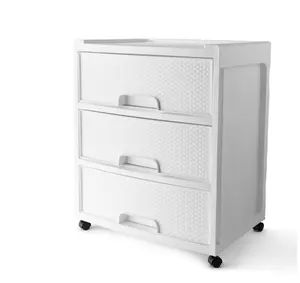 Arctic White Plastic Storage Cart - 3 Drawer Wide