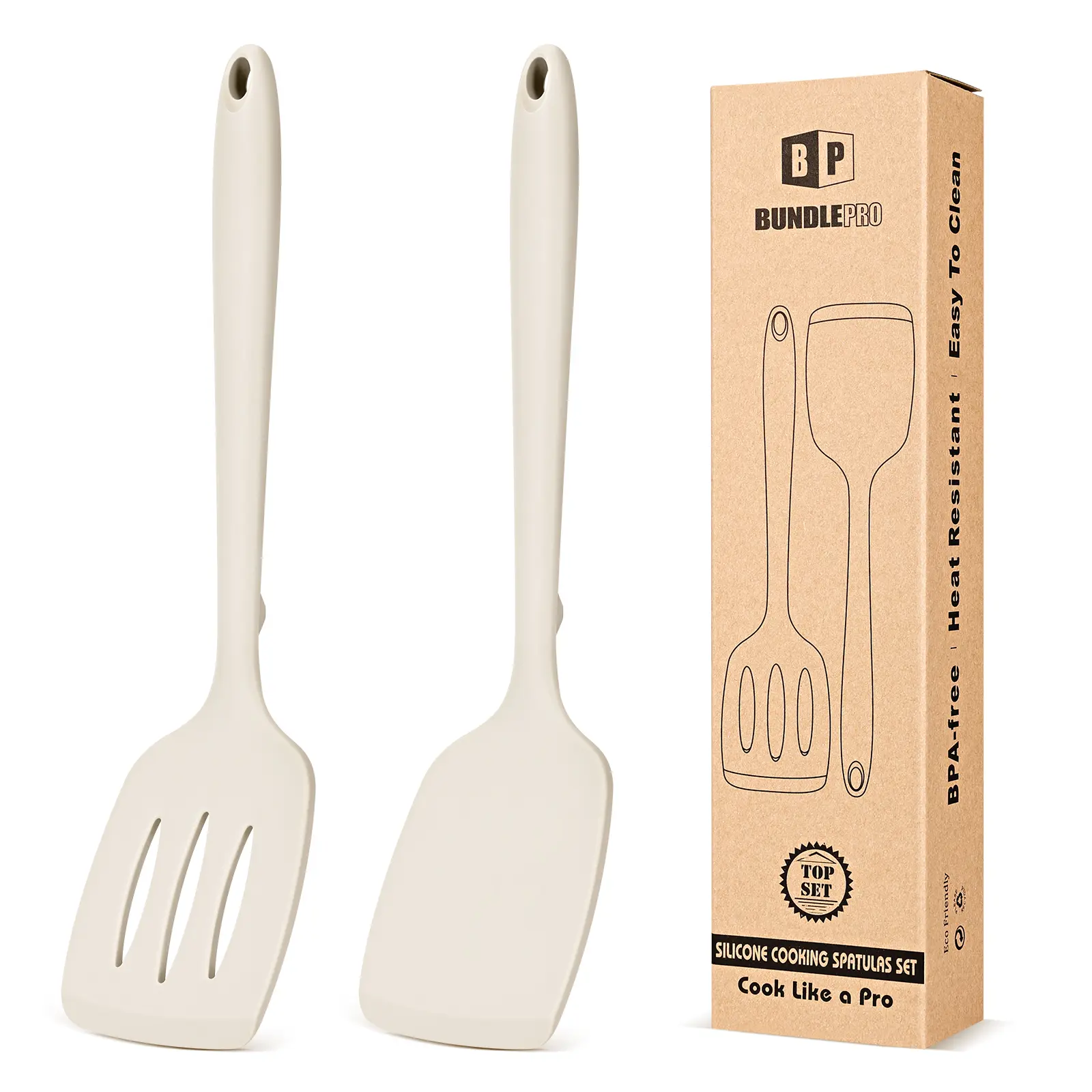2-Piece Silicone Spatula Turner Set, Non-Stick Slotted Grill Spatula Set, Heat-Resistant BPA-Free Kitchen Gadgets, 1-Piece Design Silicone Cooking Spoon, Ideal for Cooking Fish & Pancakes, Khaki