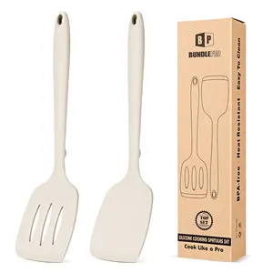 Pack of 2 Silicone Spatula Turners, Non Stick Slotted Kitchen Spatula Set, Heat Resistant BPA Free Kitchen Utensils, One-Piece Design, Suitable for Flipping Fish, Eggs, Steak, Pancakes