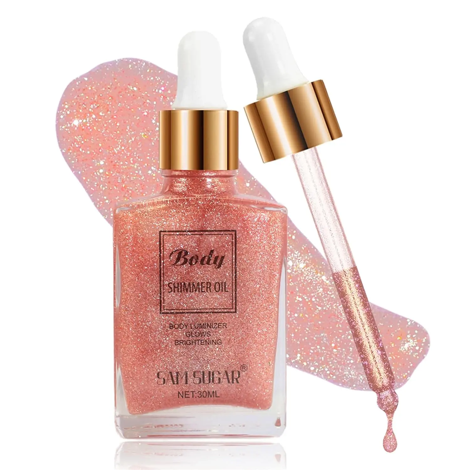 Body Shimmer Oil,glitter,makeup,lightweight,Waterproof Long Lasting Moisturizing Bronze Body Luminizer Glow For Face & Body,Luxurious Illuminator Oil with Natural Origin Ingredients for Skin Glowing 1Fl Oz fenty  body hair and Color Eyeshadow