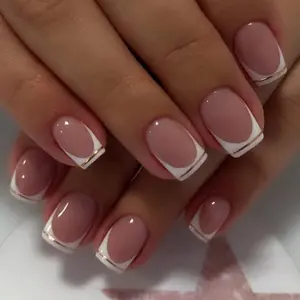 24 pieces of short square nail art in sweet pink and pure white French fashion press-on nails Fake Nails