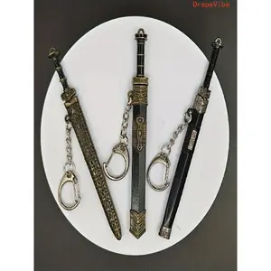 Ancient Sword Model Keychain Tang Heng Dao Pendant With Sheath Detachable Creative Ornament For Key Bag Decoration Personal Collection