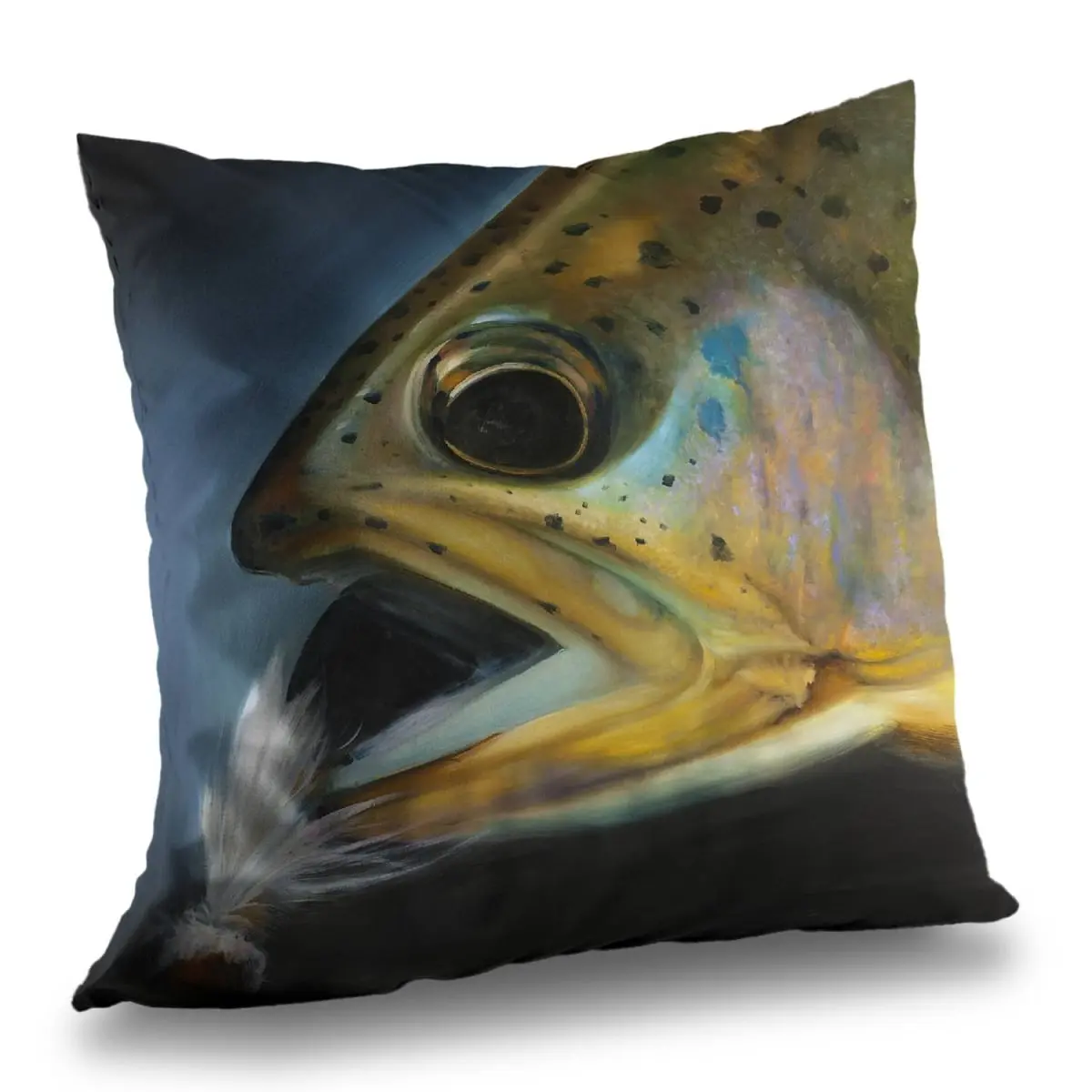 Begin Home Decor C1PT1414KRUW9W 14 x 14 in. Golden Trout Fly Fishing Pillow - Living Room Green Decor