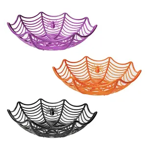 Halloween Candy Basket Black Orange Spider Web Bowl Cookie Packaging Basket Fruit Plate Trick or Treat Decoration Halloween