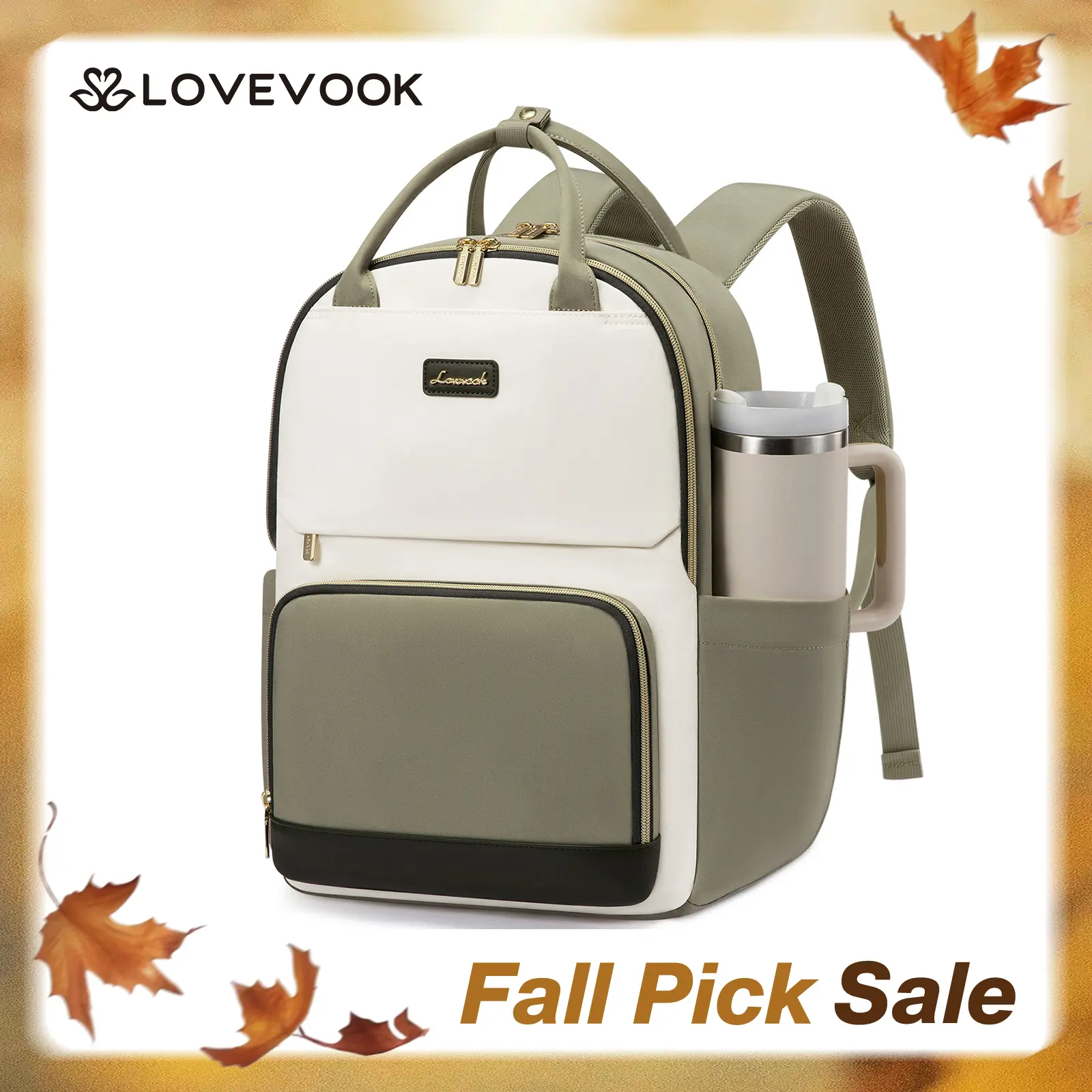 LOVEVOOK Laptop Backpack for Women with Giant Tumbler Holder Pocket, 15.6 inch Travel Work Backpack Purse for Teacher Nurse, Waterproof College Book Bag Cute Casual Daypack