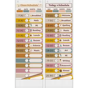 15+1 Pockets Daily Schedule Pocket Chart with 24 Double Sided Cards, Visual Classroom Schedule Pocket Chart, Boho White School Teachers Supplies for Classroom