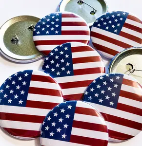 Set of 6 USA Flag Buttons, 2.25" Size American Flag Backpack Pins, Patriotic 4th of July Party Favors, Red White and Blue Badge Set