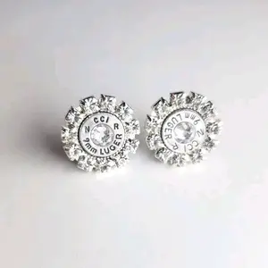 Rhinestone & Bullet Shell Stud Earrings - Unique Elegant Design for Women - 9mm Bullet Shell Casing with White Rhinestones - Wedding Accessory glam jewelry