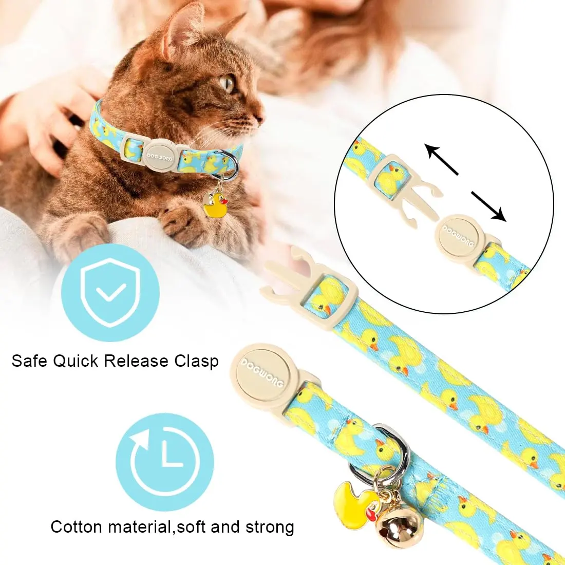 DOGWONG 2 Pack Summer Breakaway Cat Collars with Bell, Adjustable Duck & Dinosaur Print Accessory - Safety Soft Pet Collar for Girl Boy Cats DOGWONG 2 Pack Summer Breakaway Cat Collars with Bell, Adjustable Duck & Dinosaur Print Accessory - Safety Soft Pet Collar for Girl Boy Cats