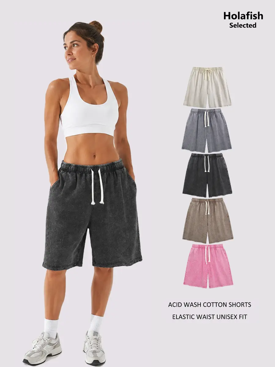 Holafish Women's 1/2 Pack Acid Wash Shorts, Vintage Cotton Elastic Waist Oversized Fit, Summer Unisex Streetwear Essential for Casual Athletic Days summervibes
