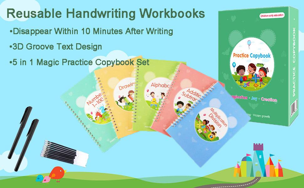 Magic Grooved Handwriting Practice Copybooks 5-Pack for Kids Ages 3-8 Reusable Tracing Workbooks with Pens Montessori Early Learning Letter Number Tracing Math Drawing Preschool Educational Gift Magic Grooved Handwriting Practice Copybooks 5-Pack for Kids Ages 3-8 Reusable Tracing Workbooks with Pens Montessori Early Learning Letter Number Tracing Math Drawing Preschool Educational Gift