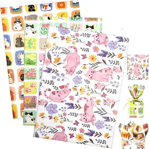 Tissue Paper, 60 Sheets Cute Kitty Lavender Floral Tissue Paper for  Bags  Wrapping & Craft, Colorful Art Packing for Birthday Wedding  Shower Holiday Pet Party Decor,20x14in