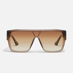 TEMPO Oversized Shield Sunglasses Modern Cool Beveled Brow Frame with Universal Nose Pads Adjustable Sunglasses for Women