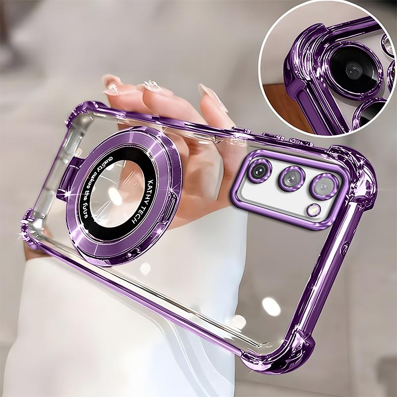 Suitable for [Galaxy S20 Fe] high-end phone case🥰, Electroplated Luxury Clear Phone Case with Ring Stand Holder 4-Corner Shockproof Camera Protective Cover 952