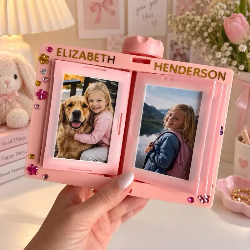 Personalized Black Pink White Rotating Photo Frame for Instax Mini 2x3 Photos, keepsake display frame, Room Decor & Gift