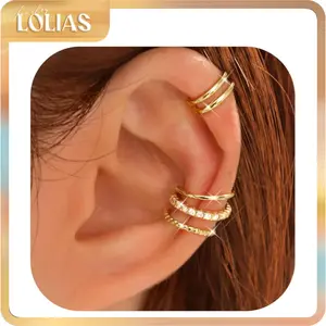 LOLIAS 4 Pairs Ear Cuffs Non Piercing - 14K Gold Plated Ear Cuff Earrings for Women Ear Cuff for Non Pierced Ears Clip on Cartilage Earring Adjustable Fake Earrings Set