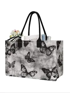 Butterfly Printed Large Capacity Storage Bag, Super Size Organizer with Durable Handle, Space Saving Multi-Purpose for School, Travel, Shopping, Reusable Bags, Lightweight Shopping Bag