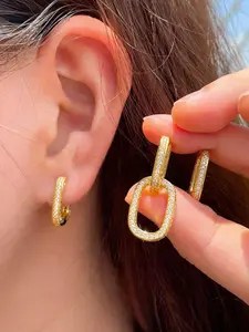 1 Pair Hot Personality Zircon Geometric Buckle Drop Earrings for Women Christmas Gift Elegant Trendy All-match Statement Earrings Exquisite Wedding Engagement Dangle Earrinigs Ladies Fashion Jewelry Accessories Party Daily Decor Dangle Hoop Earrings