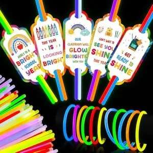 Back to School Gifts for Students Bulk 24 Sets Glow Sticks with 50 Pcs Multicolor luminous Sticks and 24 Pcs Get Ready to Shine Lighted Stick Gift Tag for Classroom Vbs Sunday School