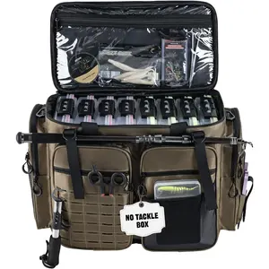 Large Tackle Bag,1680D Water Resistant Saltwater Gear Storage Big Fishing Bag with EVA Bottom,Store Up to 8PCS 3700 Plus 4PCS 3600 Tackle Trays(Not Included),Gifts for Men,20.87"x11.42"x15.16"