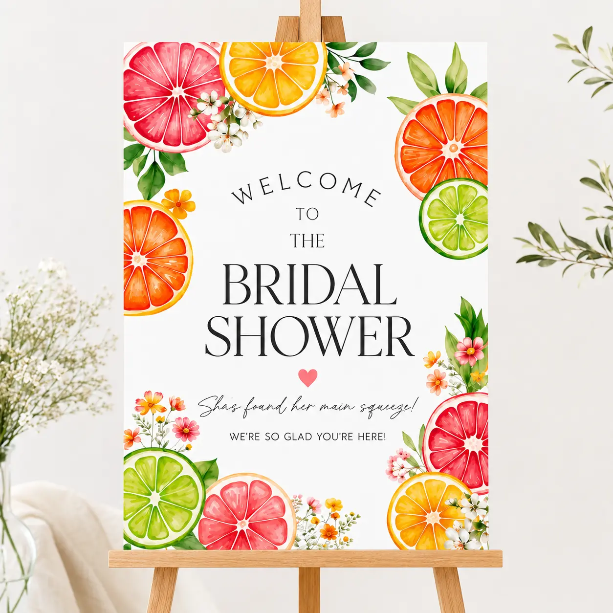 She Found Her Main Squeeze Bridal Shower Welcome Sign, Citrus Floral Bride to Be Poster, Lemon Lime Orange Wedding Shower Decorations, Summer Bridal Party Entrance Sign, Unframed Wedding Poster