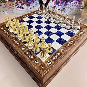 Personalized Luxury Wooden Chess Set for Men, Anniversary Gift for Husband, Engraved Handmade Chess Board with Storage