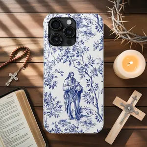 Jesus and Lost Lamb Blue Toile Phone Case for iPhone 16 15 14 13 12 11 Pro Max Plus , Tough phone case