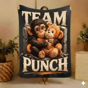 Team Punch Monkey Blanket, Cute Monkey Throw Blanket, Funny Family Blanket Gift, Soft Fleece Throw for Kids Adults It is an excellent gift for children, family and friends