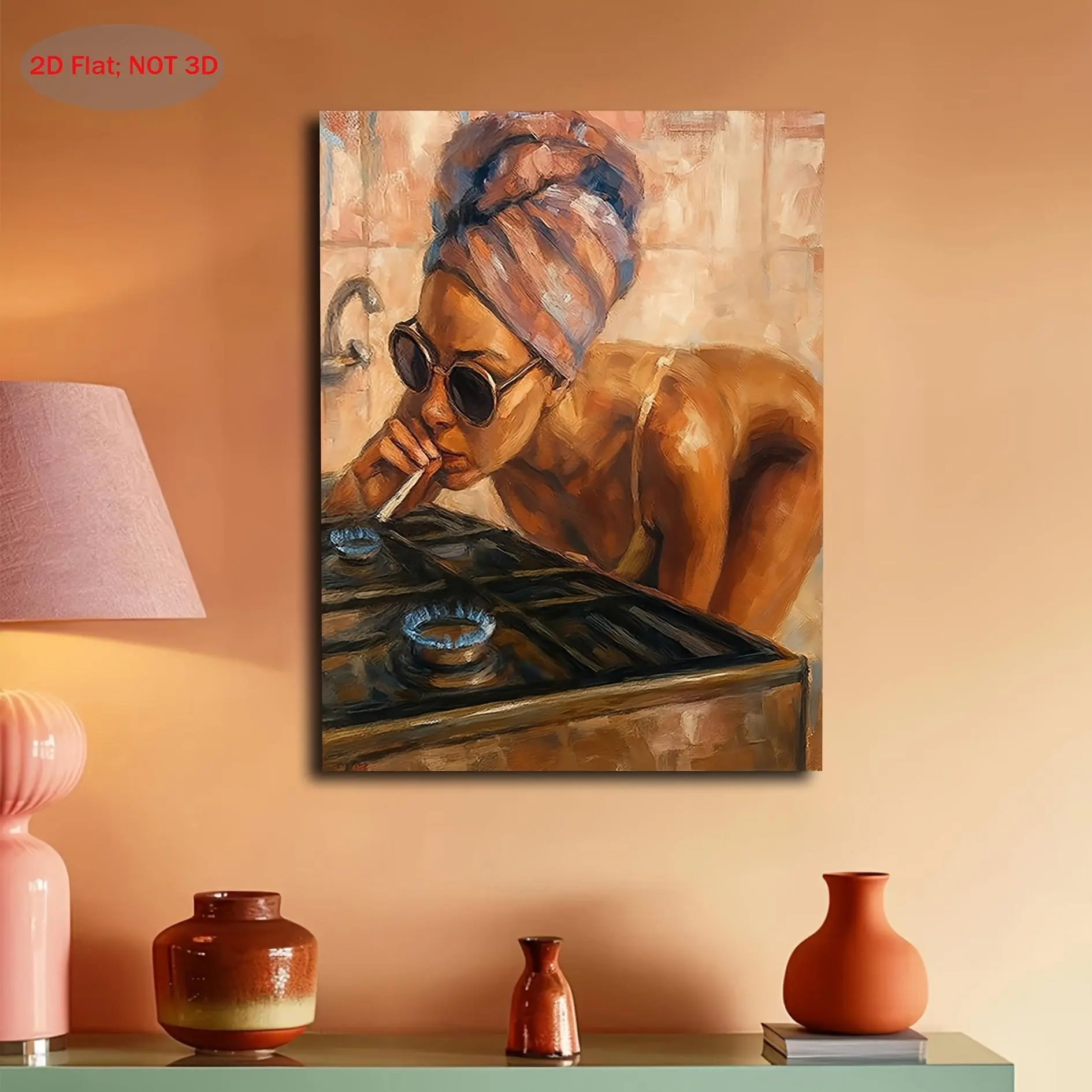Two-dimensional canvas painting, 1-piece canvas oil painting depicting a woman smoking, decorative painting with wooden frame, high-quality wall art print poster, ready to hang for decoration, suitable for home gifts, living room, bathroom, bedroom, kitch
