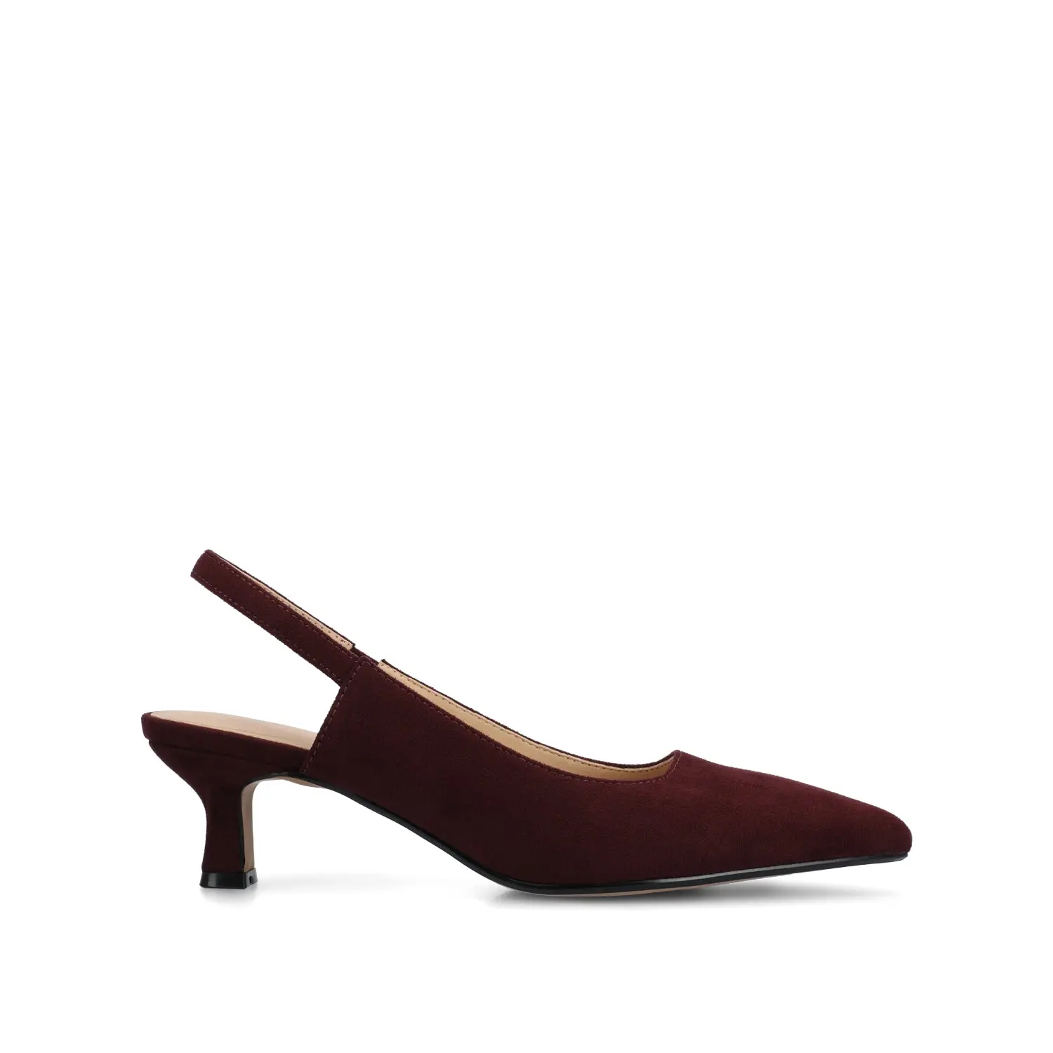 Journee Collection Paulina Slingback Kitten Heels - Wide Width Pointed Toe 2 Inch Low Heel Pumps for Women - Oxblood Red
