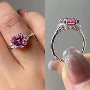 925 Sterling Silver Diamond Ring for Women Pink Diamond Elegant Jewelry Gift Stylish Accessory