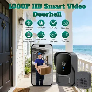 Tuya Smart Video Doorbell Camera, Wireless Video Doorbell, 2.4g WiFi, Two-Way Audio, Real-Time View, IR Night Vision, 4000mah Rechargeable Battery, Easy Installation