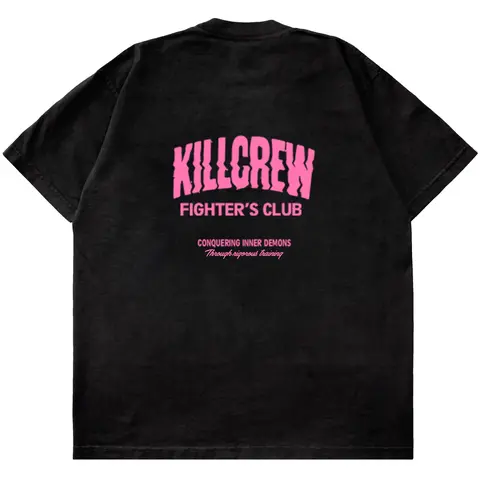 Kill Crew Men's Cotton Crew Neck Short-Sleeve Oversized T-Shirt - Plain, Fangs Logo, Casual, Rigorous Training Streetwear Clothing, Relaxed Loose Menswear Top