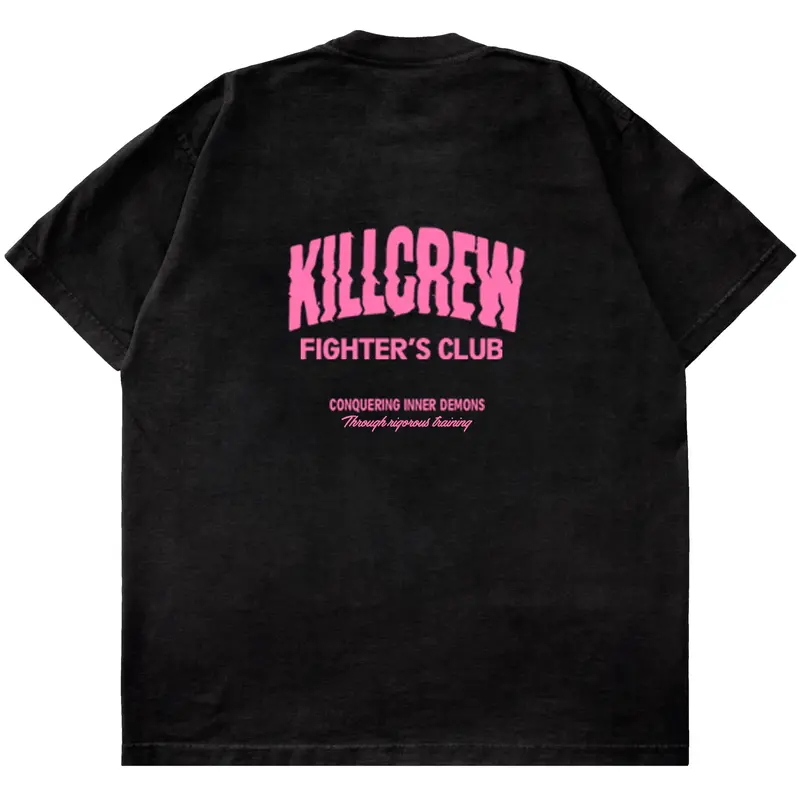 Kill Crew Men's Cotton Crew Neck Short-Sleeve Oversized T-Shirt - Plain, Fangs Logo, Casual, Rigorous Training Streetwear Clothing, Relaxed Loose Menswear Top