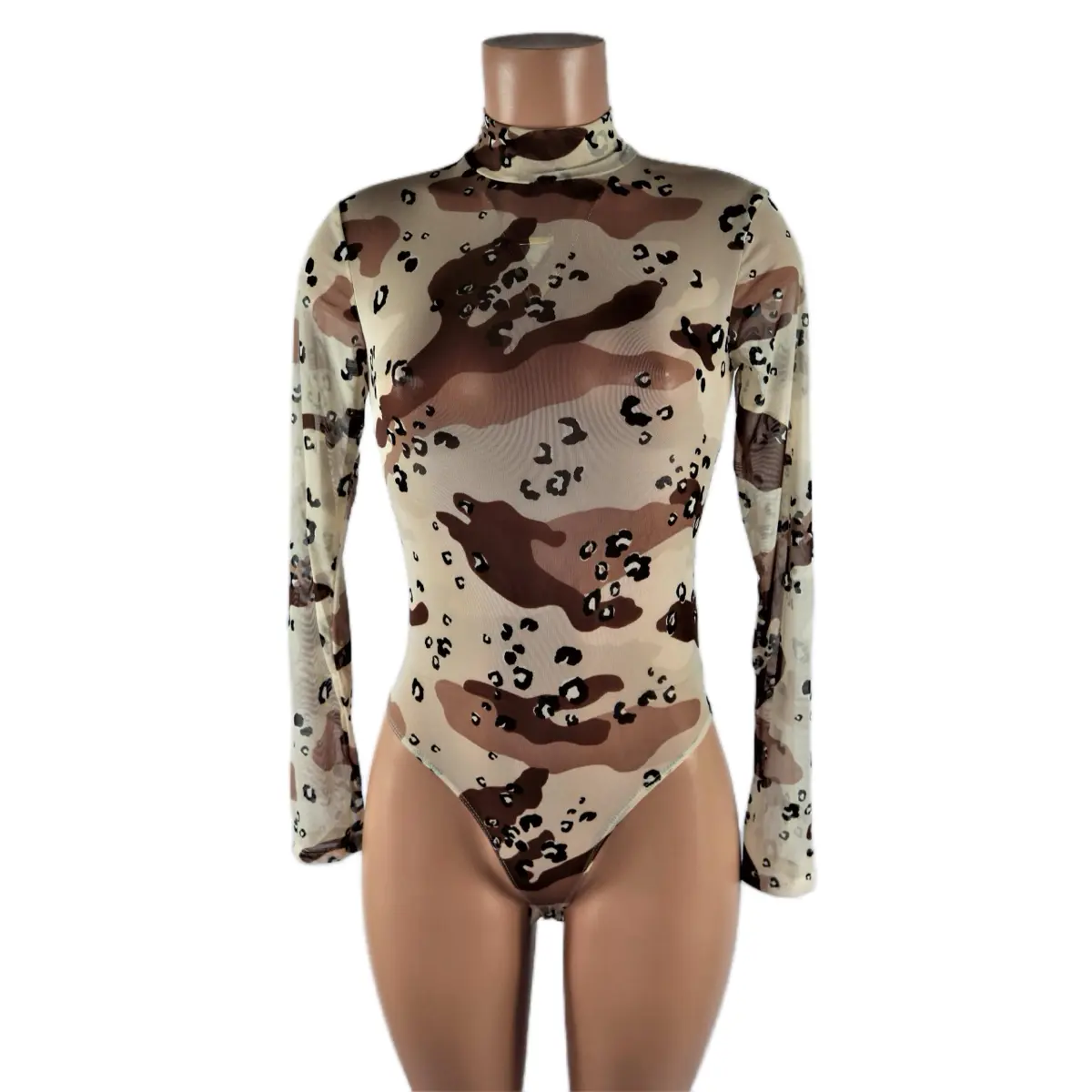 Bad Dog Suit High Neck Camouflage Long Sleeve Bodysuits Polyester Spandex