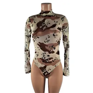 Bad Dog Suit High Neck Camouflage Long Sleeve Bodysuits Polyester Spandex
