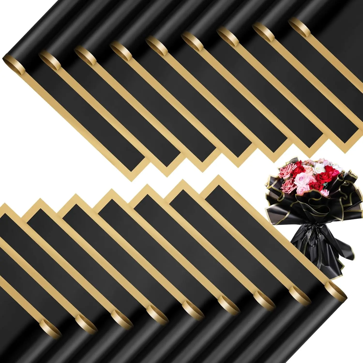 25 Sheets Thick, Waterproof, Glossy Finish Black Floral Wrapping Paper, Graduation Money Bouquet Supplies for Graduate Gifts, Party Favors & Craft Projects