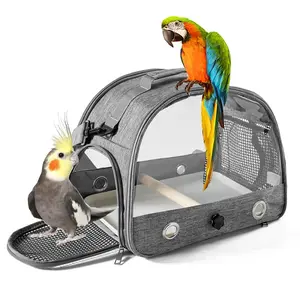 Portable Parrot Travel Bag, Breathable Shoulder Strap Small Pet Cage, Animal Carrier, with Observation Window, Stand Pole, Tray, for Parrots, Budgies, Hamsters