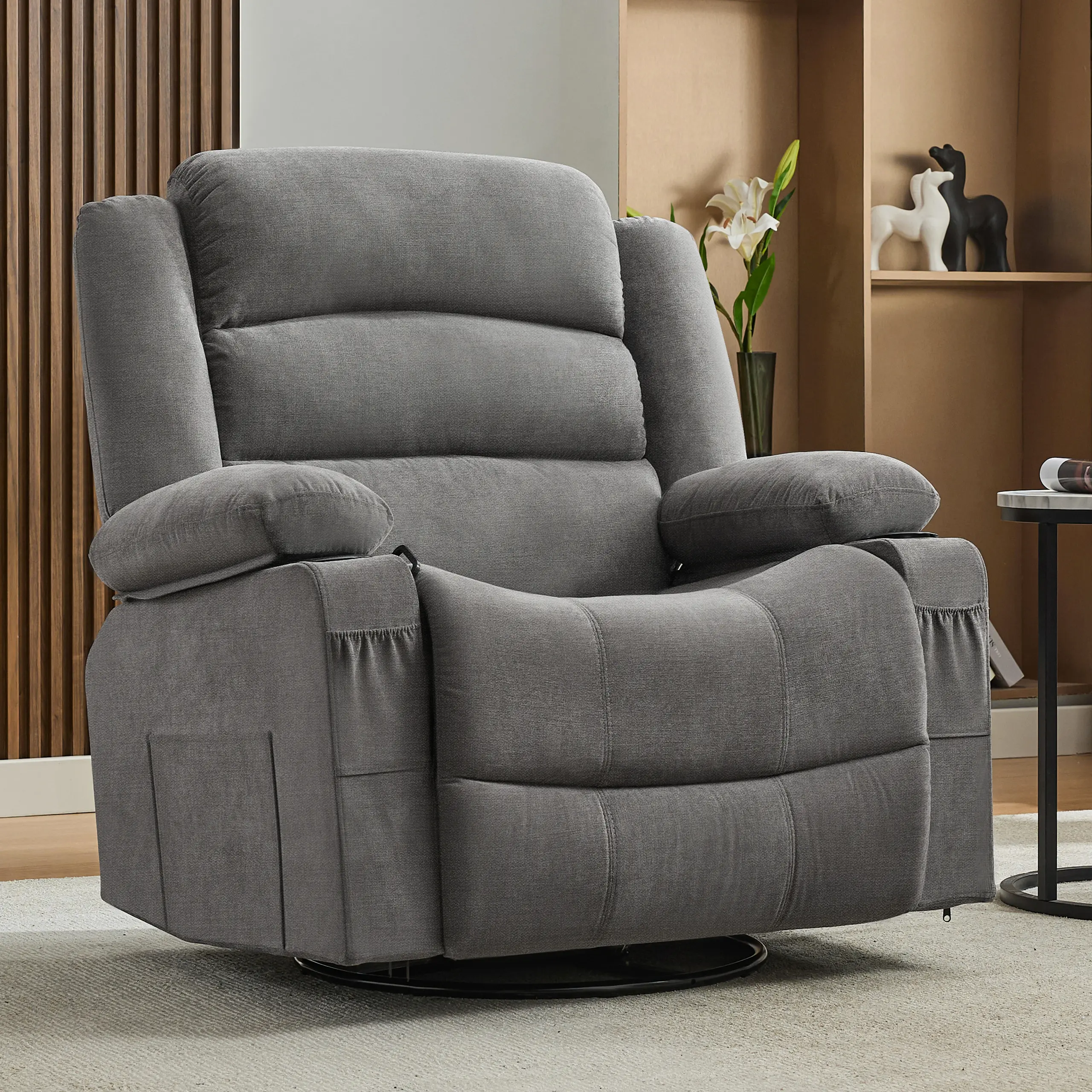 【2 Packages】Oversized Nursery Rocking Chairs with Heat and Massage, 360° Swivel Recliner Chair for Adults, Recliner Single Sofa Seat with Cup Holders, Lazy Boy Recliner Single Sofa.