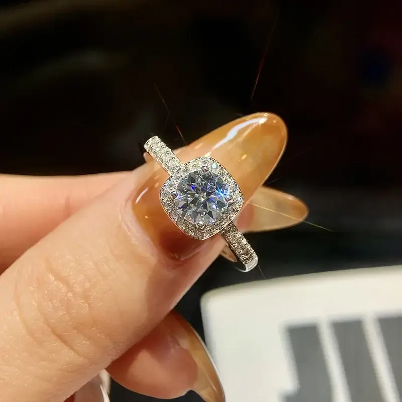 GRA Classic 1CT D Color Square Real Moissanite Diamond Engagement Rings For Women Real 925 Sterling Silver Wedding Jewelry
