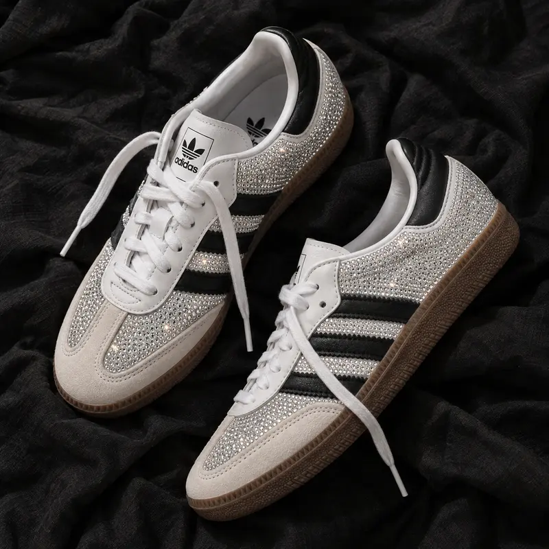 adidas Samba OG Rhinestone Crystal White Silver Women's Fashion Shoes New