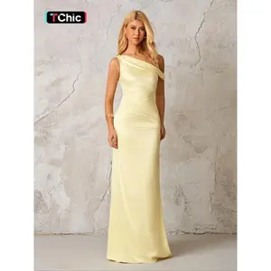 Parthea Sloping shoulders Backless Ruched Satin Dress,Party Cocktail Evening Formal Occasion Long Dress(Sheet)