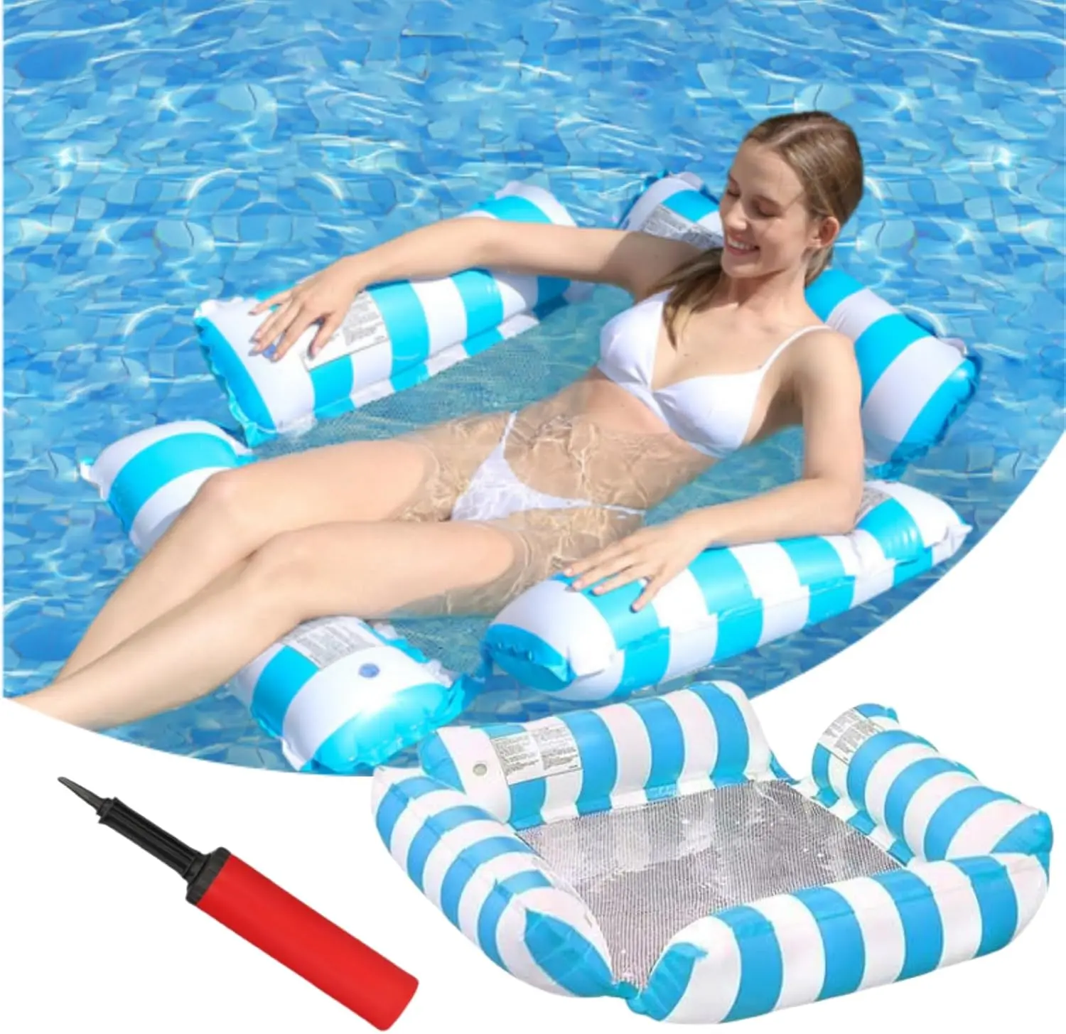 Inflatable Swimming Pool Hammock (with Manual Air Pump Included) | Foldable Floating Lounge Chair for Water Leisure | Anti-Side-Rollover Stability for Outdoor Pools | Lightweight, Compact & Easy to Carry for Pool, Beach & Lake Use