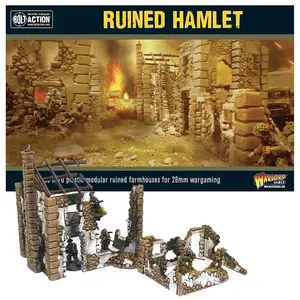 Wargames Delivered 28mm Ruined Hamlet Miniatures - 3 Versatile Houses for War Scenarios - WW2 Diorama Kit by Warlord Games