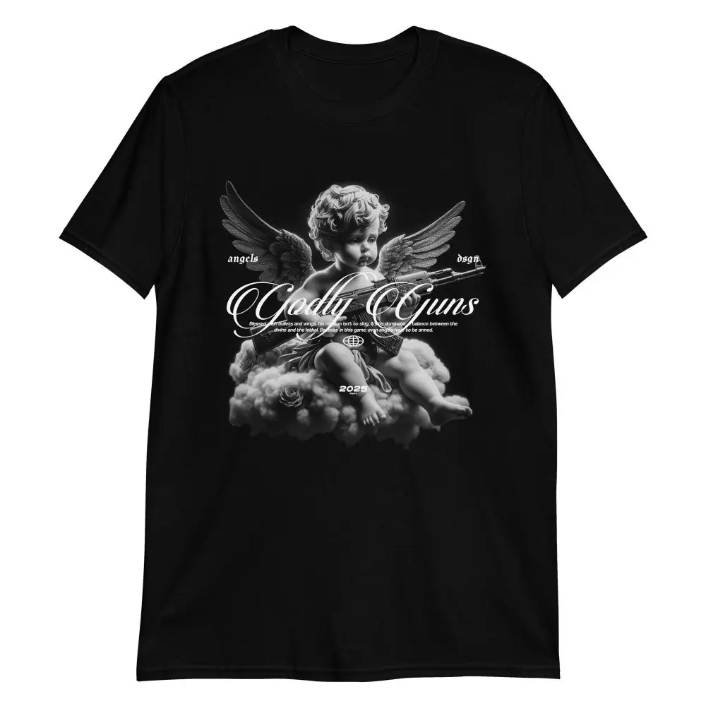 Men's Gothic Angel T-Shirt, Loose-Fit Retro Grunge Style in a Soft Cotton Knit, Casual Graphic Top with Seamless Design