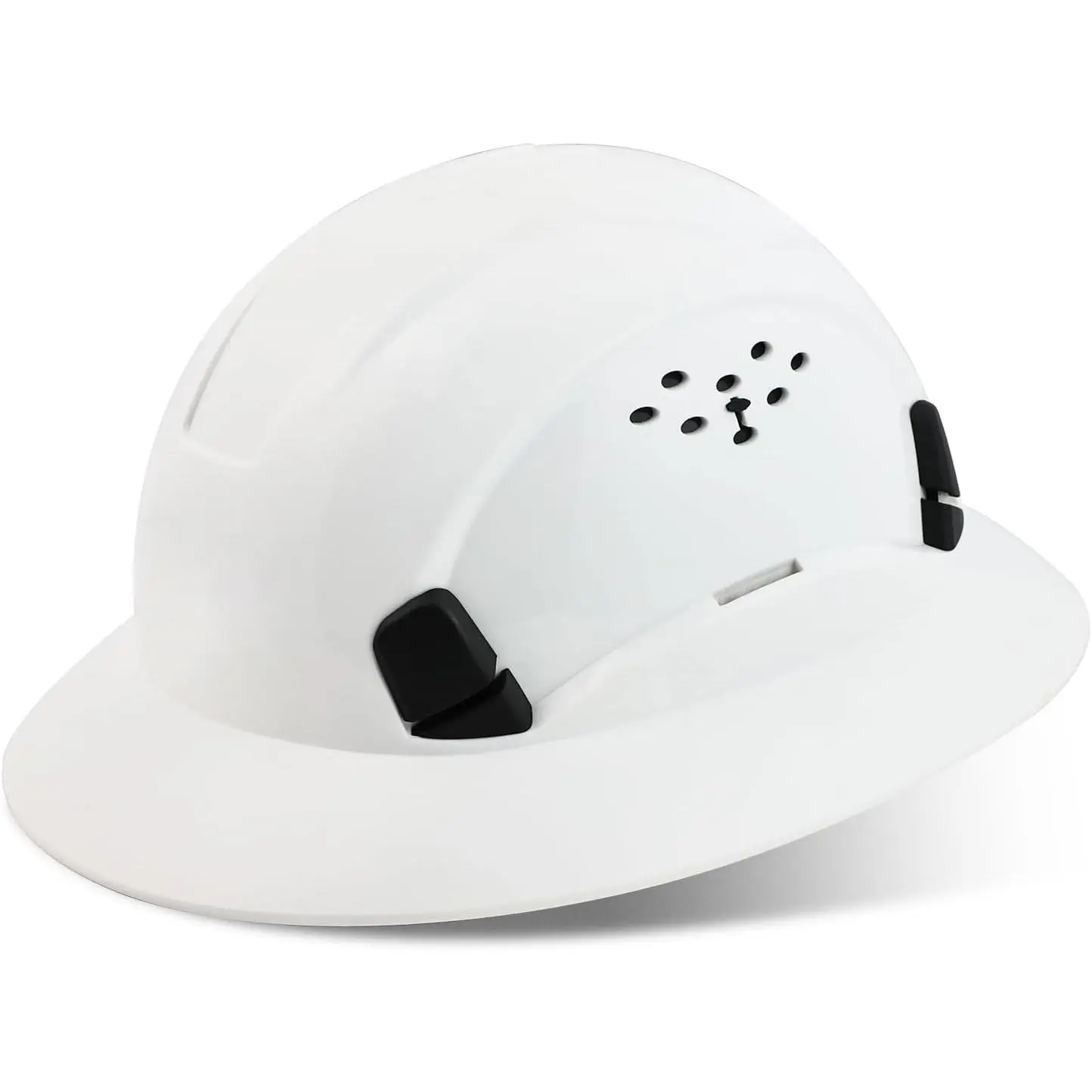 HDPE Full Brim Vented Safety Helmet for Construction with Adjustable Ratchet, 6-Point Suspension, and Hi-Vis Reflective Stickers, Sturdy, Secure, Outdoor Work, Unisex, Sliding Vents, Impact Protection, Hi-Viz Stickers, Adults Unisex, 6-Point Inner Liner