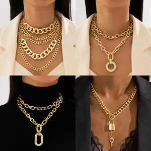 Statement Exaggerated Aluminum Chain Multi-layer Necklace Sweet Cool Style Geometric Metal Buckle Collarbone Chain Women's Jewelry