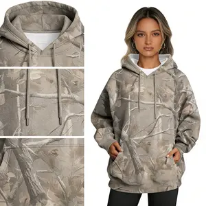 Women's Oversized Camouflage Hoodie Maple Leaf Print Tan - Cozy Winter Pullover with Pockets Machine Washable Fall Winter Outdoor Casual Wear Suitable for Hunting Everyday Use