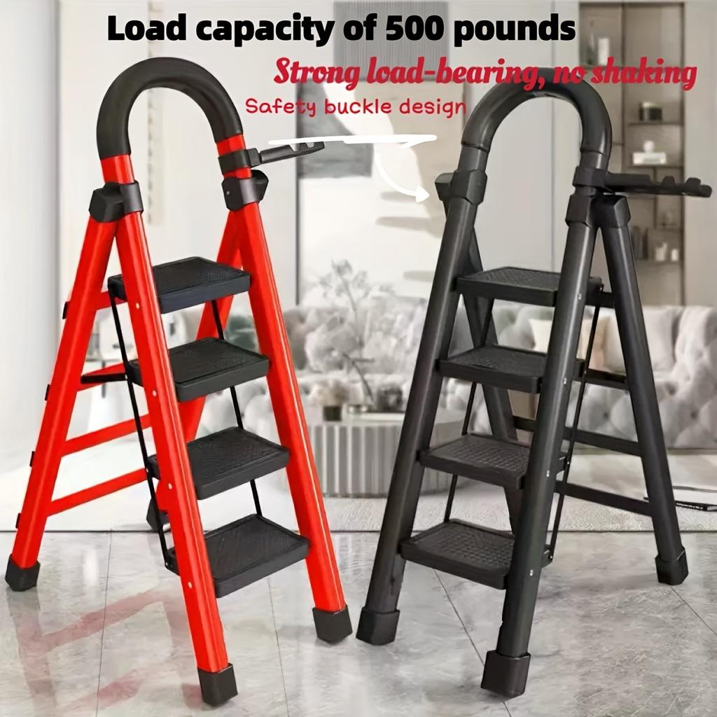 Heavy-duty 3/4/5-step portable folding ladder, with a load capacity of 500 pounds, durable plastic folding ladder with non-slip steps, lightweight and easy to carry, suitable for home and industrial use